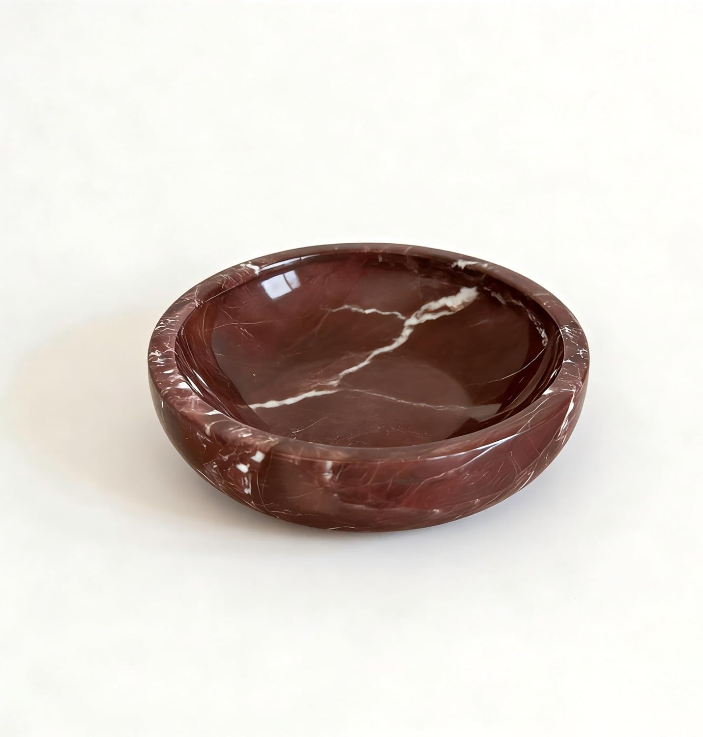 Small PurpleRed Decorative Marble Bowl, 5.9 inches,Natural Stone Round Bowl for Home Decor, Fruit, Nuts, Jewelry tray,Coffee Tables Centerpiece, Soap Serving (PurpleRed-small)