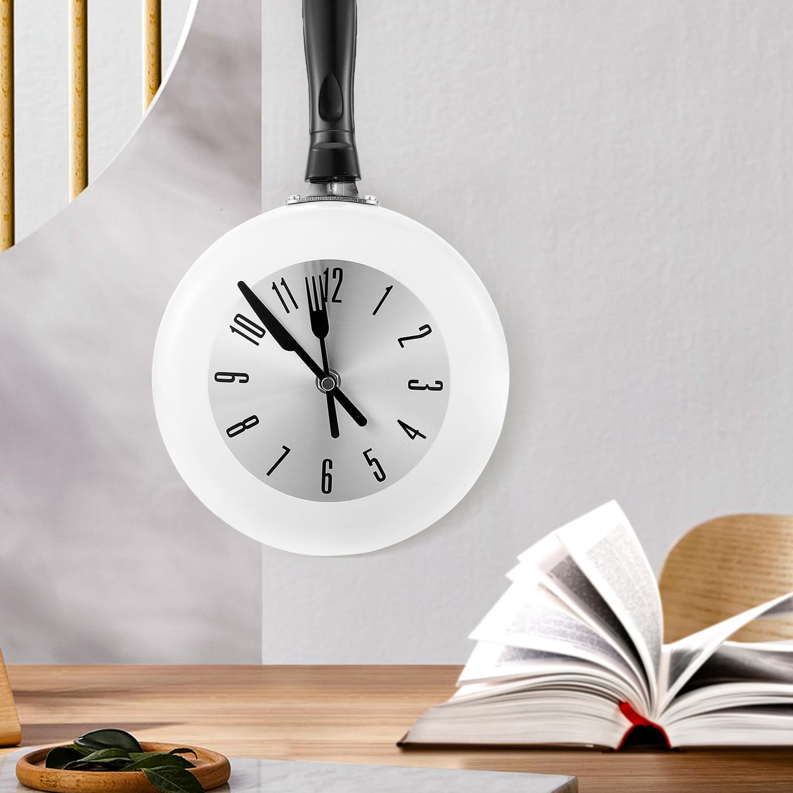 Orologio da Parete per Cucina Bianco in Acciaio Inox e Plastico Movimento al Quarzo e Design Rotondo, per Decorazione Domestica Silenziosa senza Batteria