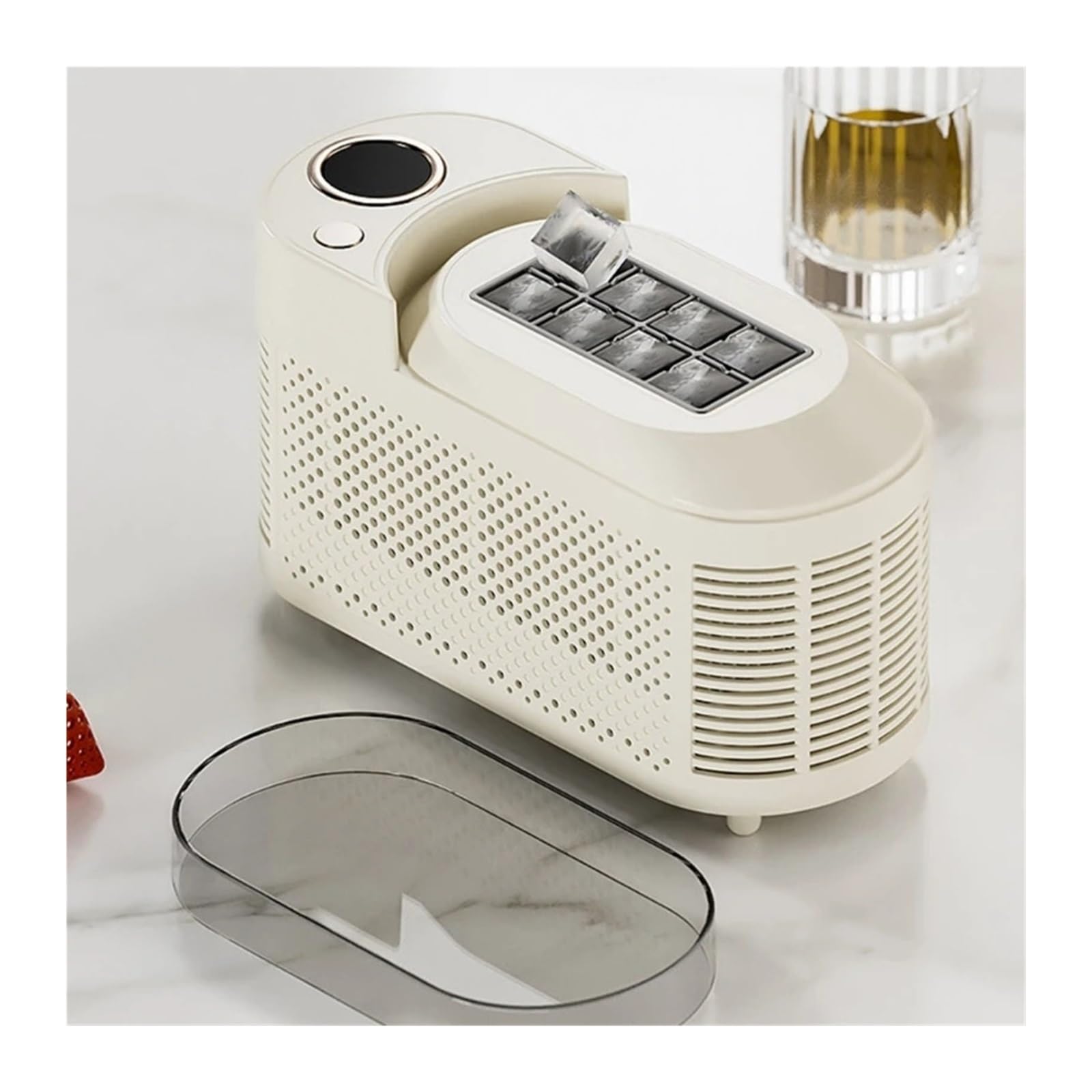 Tragbarer Eisbereiter for die Arbeitsplatte, energieeffizient, Miniatur-Eismaschine for Autos, elektrische Eismaschine for Zuhause, Küche, Camping für Zuhause/Küche/Büro(White)