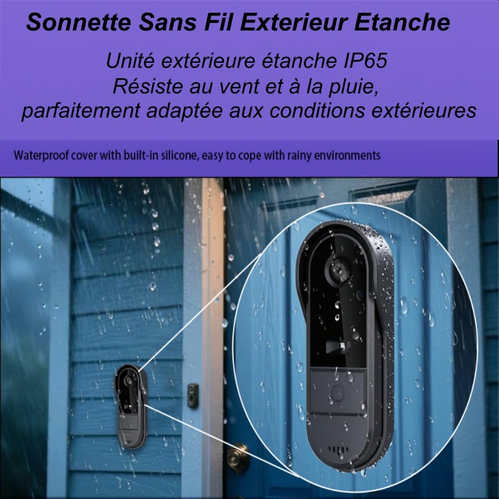 TKMARS Sonnette sans Fil Extérieur Étanche avec Caméra,Portier Vidéo Étanche IP65,Visiophone sans Fil Écran HD 4.3",120° Grand Angle,Communication Bidirectionnelle,Capture d'image Automatique