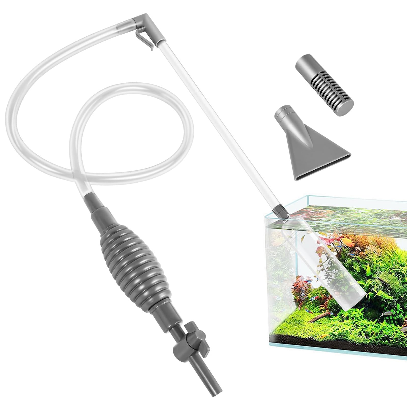 Sifonador Acuario Limpiafondos, 1.7 m Sifonador Agua para Acuarios Grandes, Sifon Acuario Manual Limpiafondos, para Cambios de Agua Acuarios, Limpieza Grava y Arena