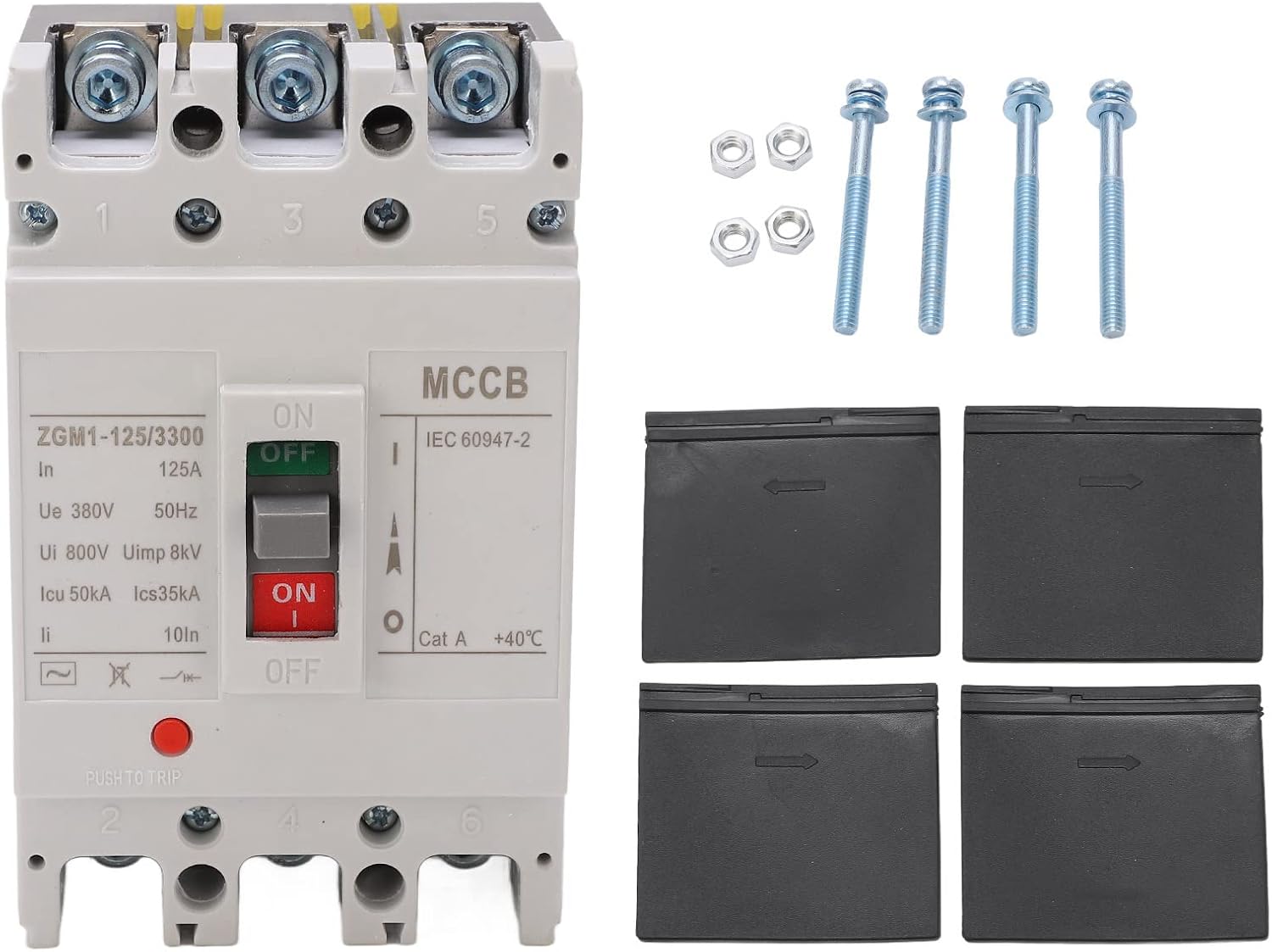 Alvinlite AC Miniature Circuit Breaker, 3 Pole ZGM1-125/3300 380V 125 Amp Isolator for Solar AC System and Other AC System, Rail Mount, Thermal Magnetic Trip, AC Disconnect Switch