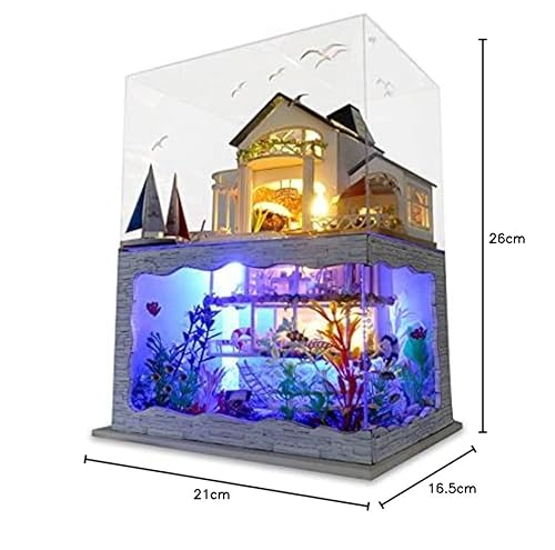 Cuteefun DIY Miniatur Puppenhaus Meer Kit zum BAU Miniatur Haus mit Staubdichten Möbeln und Werkzeugen Selber Bauen Kreative Bastelgeschenkidee (Eindruck von Hawaii)
