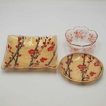 Amazon.co.jp: 光琳絵皿セット＜食器＞尾形光琳 和食器 ガラス