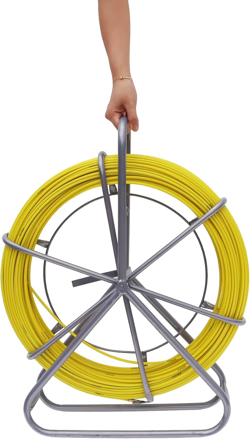 TECHTONGDA 425ft Durable Fiberglass Fish Tape - 1/4'' Diameter, Cable Puller Duct Rodder Fishtape Wire Puller, Cable Running Rod with Brake, Ideal for Telecom, Electrical & Utility Installations