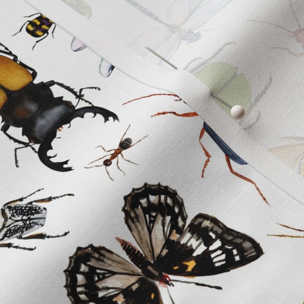 Spoonflower Fabric - Summer Bugs Insects Green Orange Blue Yellow Butterfly Ladybug Beetle Printed on Petal Cotton Fabric by The Yard - Sewing Quilting Apparel Crafts Decor