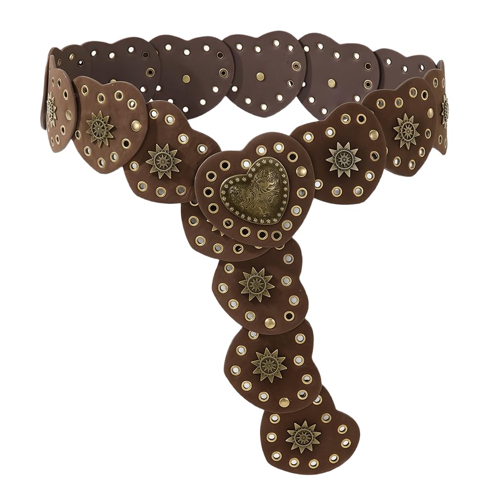 Vintage Leather Wasit Belt for Women Decorative Waist Belt for Women Punk Heart-shape Leather Piece Chain Waist Belt for Jeans, Dress, Shirt