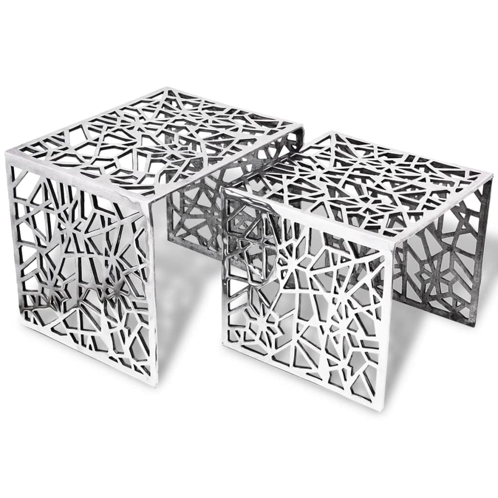 Mesas auxiliares 2 unidades cuadradas de aluminio plateado, mesa de centro y mesita de noche, ahorro de espacio, fácil de mover, ideal para salón, dormitorio, balcón y oficina