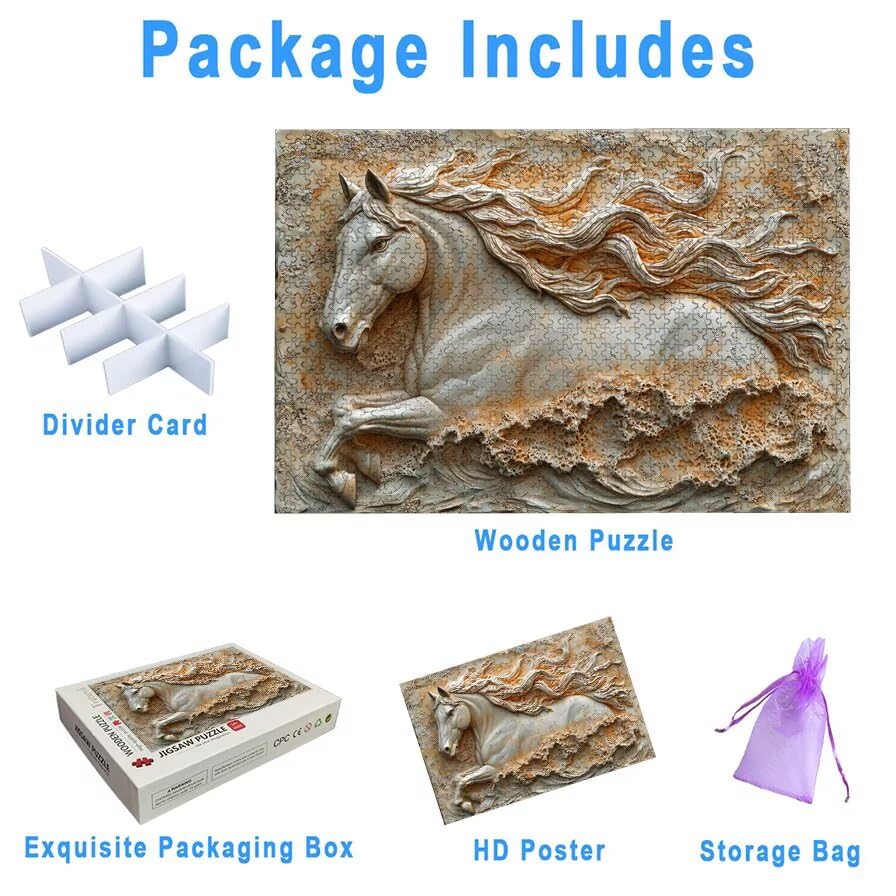 Puzzle 1500 Piezas, Puzzle Caballo con Caja Regalo, Animal Puzzles 1500 Piezas Adultos, Medidas: 87 x 57 cm, Rompecabezas Adultos de Madera, Rompecabezas para Decoración Hogar, Regalo Mujer, -6770