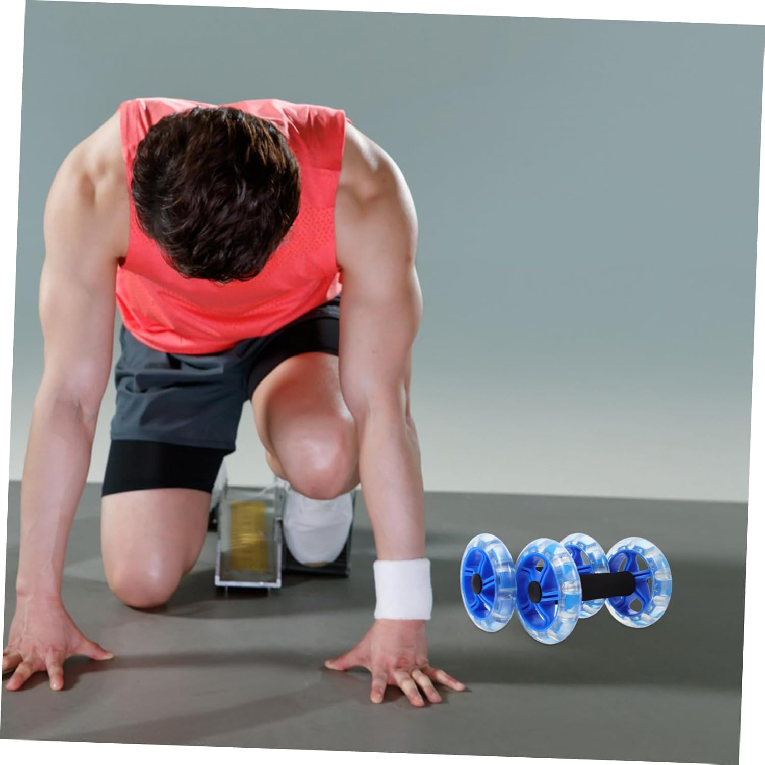 Twin-wheel Ab Roller Durable Fitness Device for Core Strengthening and Tummy Shaping Non-slip Handles Lightweight and Portable for Men and Women Blue