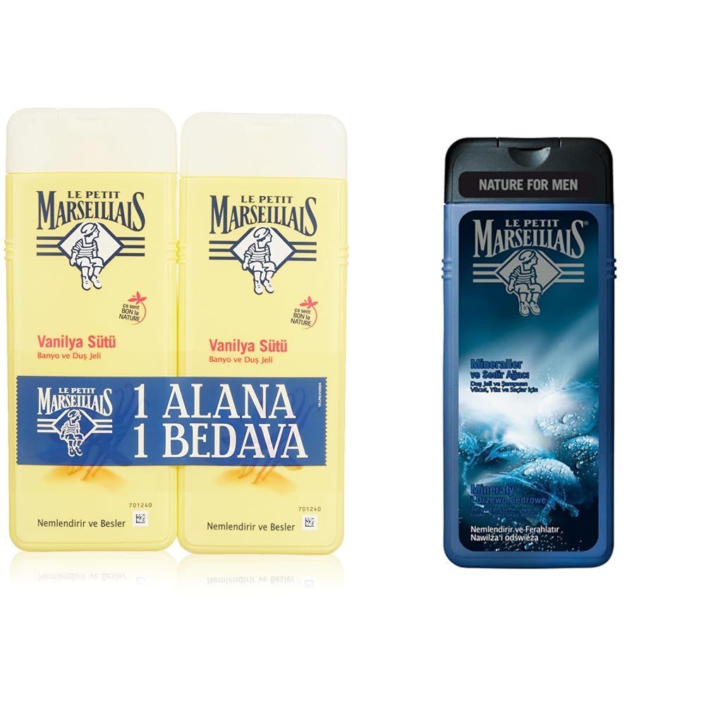 Le Petit Marseillais Vanilya Sütü Duş Jeli (2 x 400ml) ve le petit marseillais duş jeli men serisi mineral ve sedir ağacı (400 ml)
