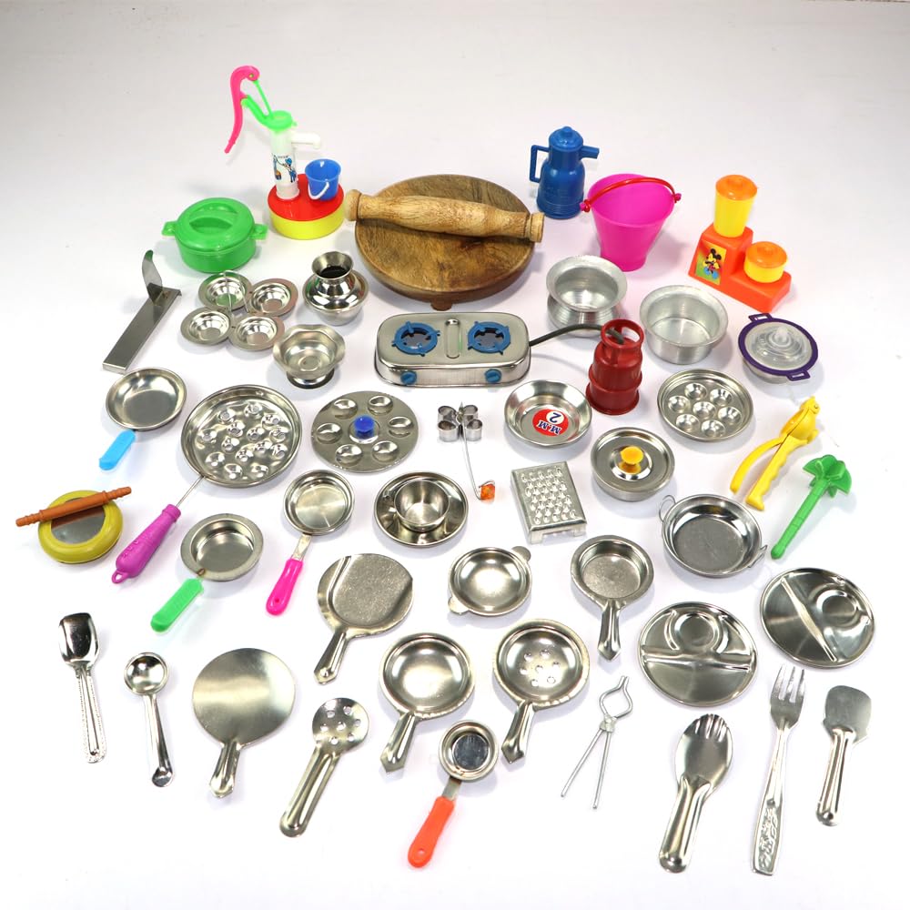 Varnika Stores Miniature Kitchen Set, Kitchen Set for Kids Girls, Real Cooking Kit for Play, Steel Kitchen Set for Girls, Choppu Jaman, Miniature Cooking Set (Pack - 46) (B0CRTPY469) Amazon Price History, Amazon Price Tracker
