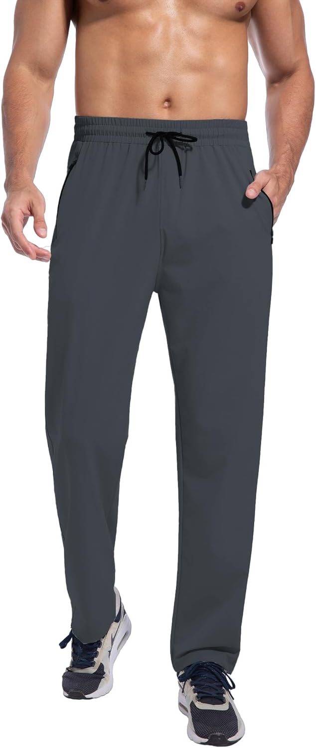 Men's Athletic Running Pants with Zipper Pockets, Suitable for Outdoor, Gym, Running and Training
