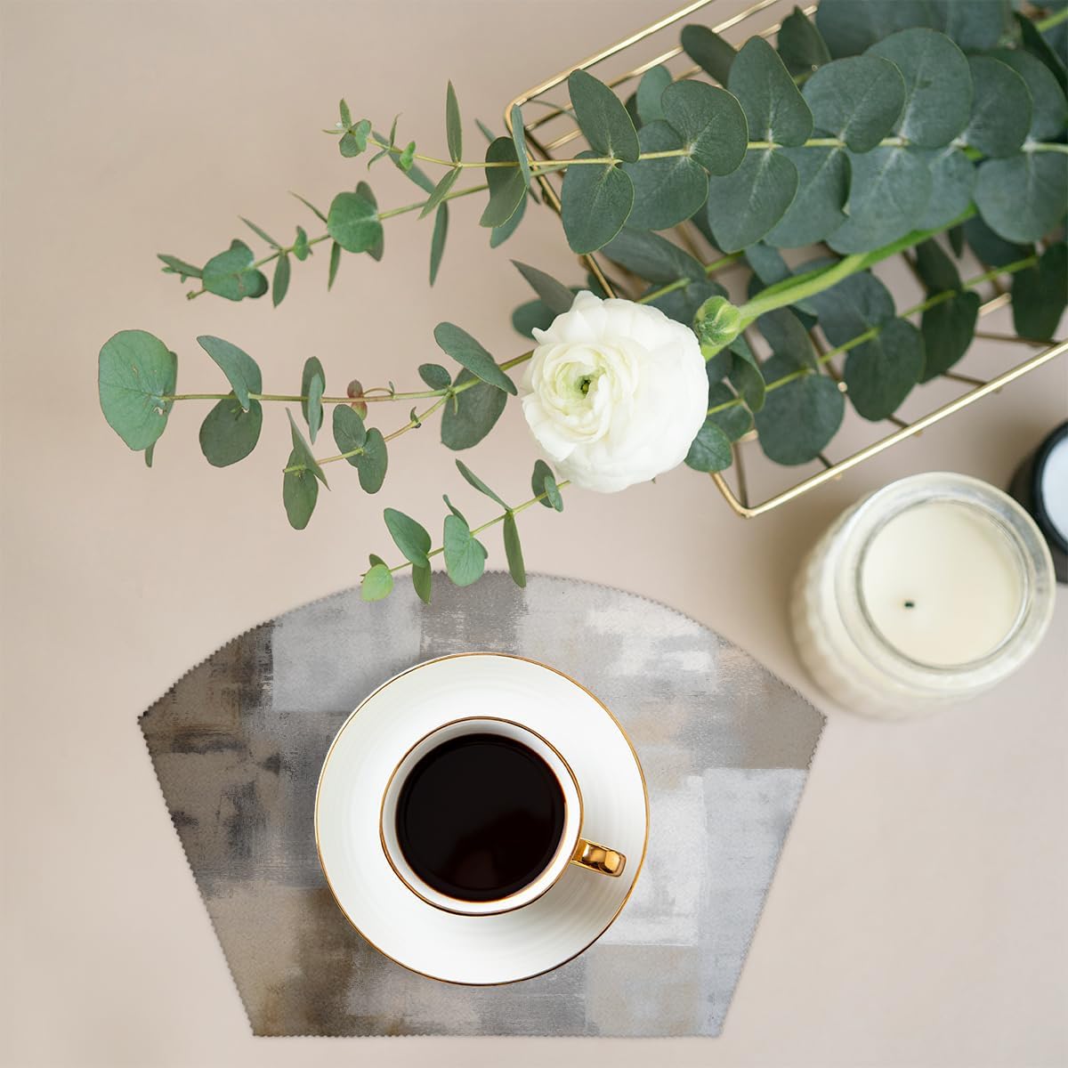 Grey White Abstract Wedge Placemats Set of 4 4 Wedge Table Mats and 1 Round Place Mat Heat Resistant Non-Slip Washable Dining Table for Kitchen Patio Party Decor Cloth Placemat