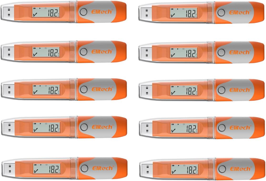 Elitech RC-51H 10Pack USB Temperature Humidity Data Logger Multiple Alarms Temperature&Humidity Recorder 32000 Recordings, Excel PDF Report, Software for Mac and PC