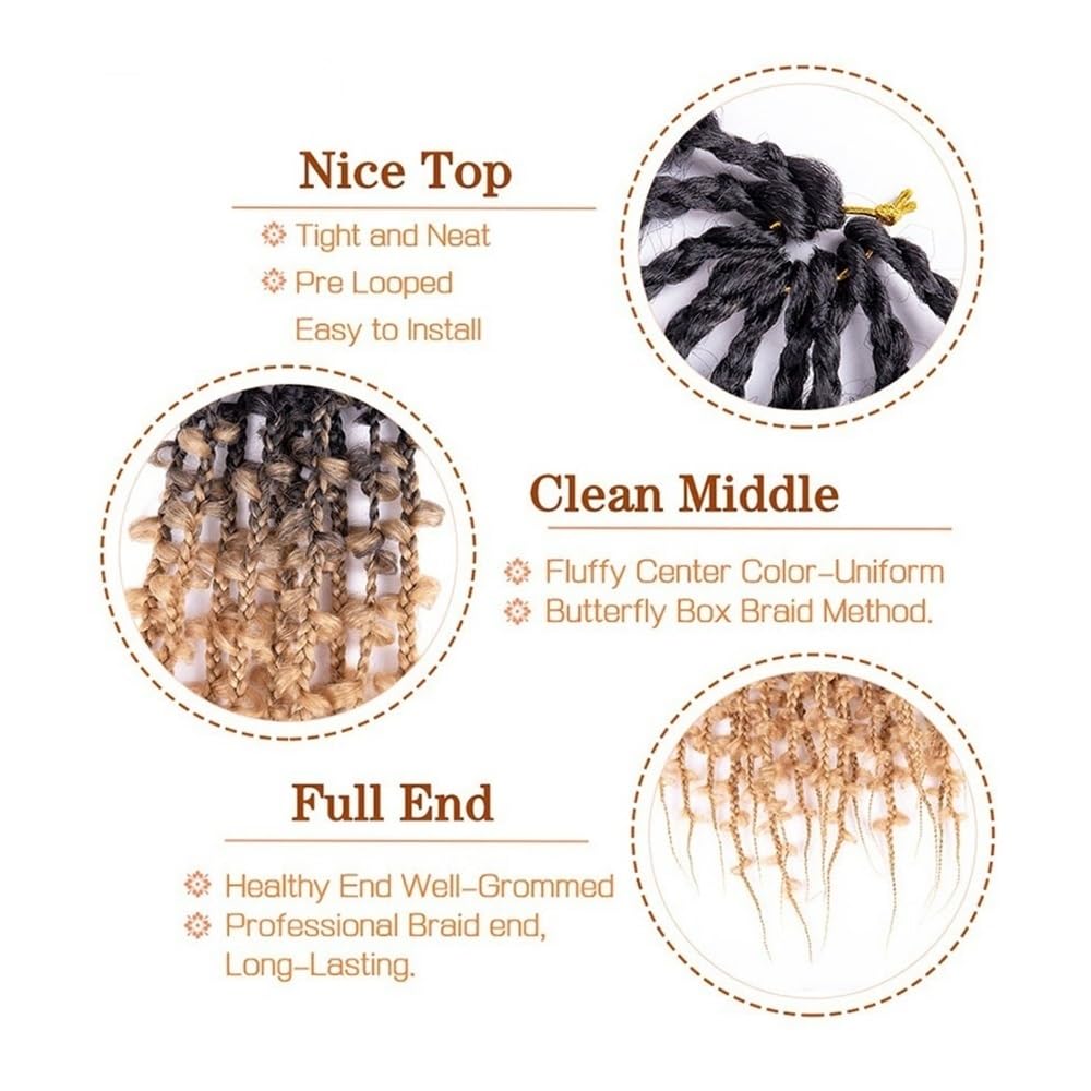 Koński ogon 24-calowe syntetyczne warkoczyki typu box braids, 6 sztuk, gotowe do splatania, szydełkowane(Natural Black+Dark Blonde)