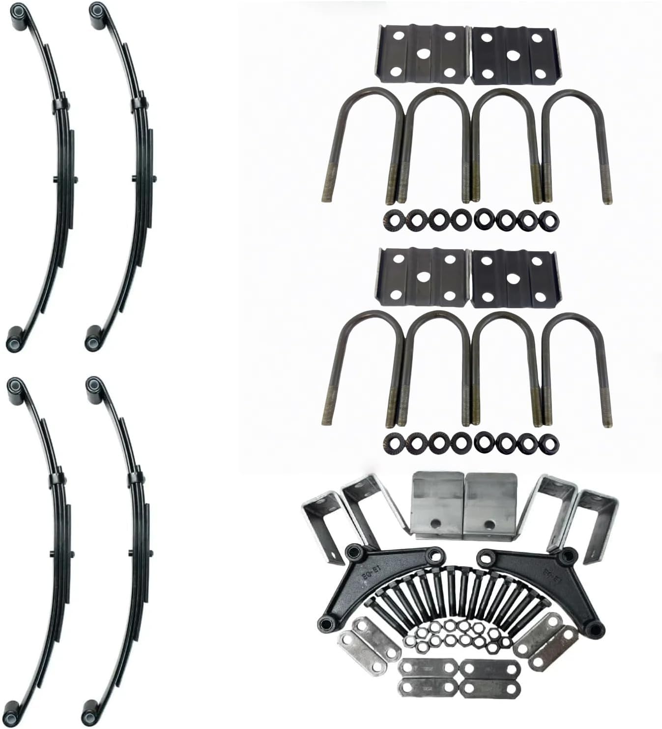 24.62" 3-Leaf Slipper Trailer Leaf Springs (Pair) with 2000 lbs U-Bolt Mounting Kit – 1,500 lbs Axle Capacity – Fits 1-3/4" Round Axles –for Utility & Boat Trailers