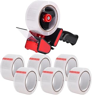 Zuvo Heavy Duty Tape Gun and Dispenser with 6 Brown Packaging Tapes (48cm X 66m) | Metal Tape Gun Dispenser for Moving Boxes, Warehouse, Paper Packaging, Parcel, or General Packing