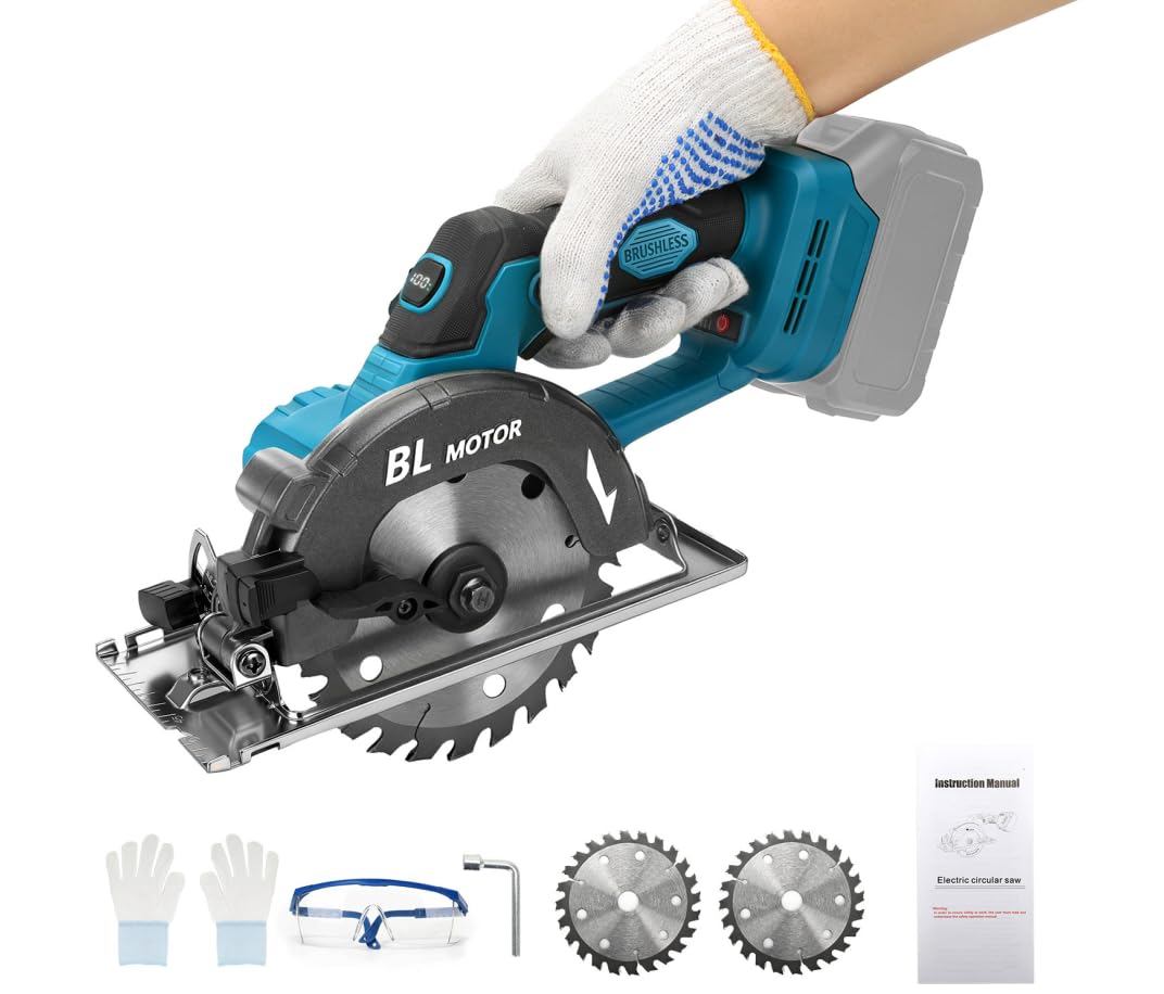Scie circulaire sans fil 5,5" (140 mm) pour batterie Makita 18 V, sans balais, avec 2 lames de scie et affichage numérique, profondeur de coupe 51 mm, 0-45°, pour bois, plastique