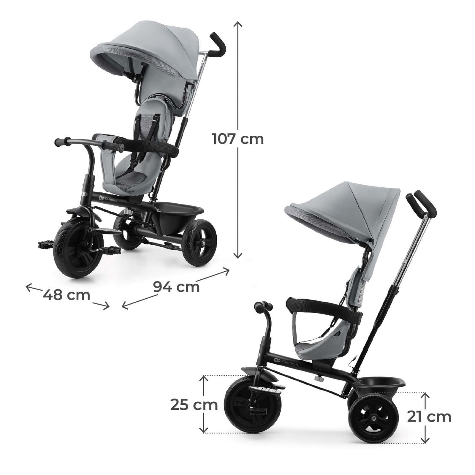 Kinderkraft Freeway 2, Triciclo Evolutivo para Bebé, Asiento Giratorio 360°, Pedales Libres, Arnés de 3 Puntos, Freno Central, 9 Meses a 5 Años, Rosa