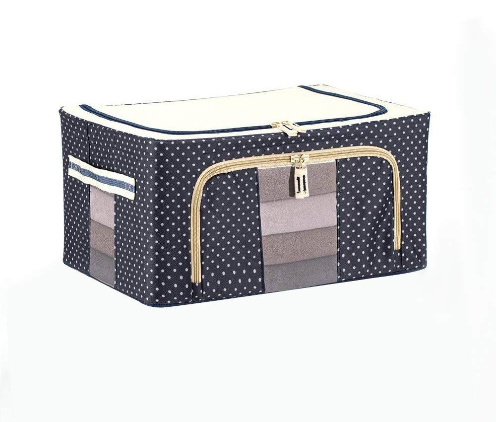 PrettyKrafts 1Pc Polyester Underbed Storage Bag with Handles, Clear Window & Zipper Lock | Quilt, Comforter, Blanket & Bedding | Foldable Wardrobe Cloth Storage Bag (50x40x33cm, MultiColor,66 LTR)