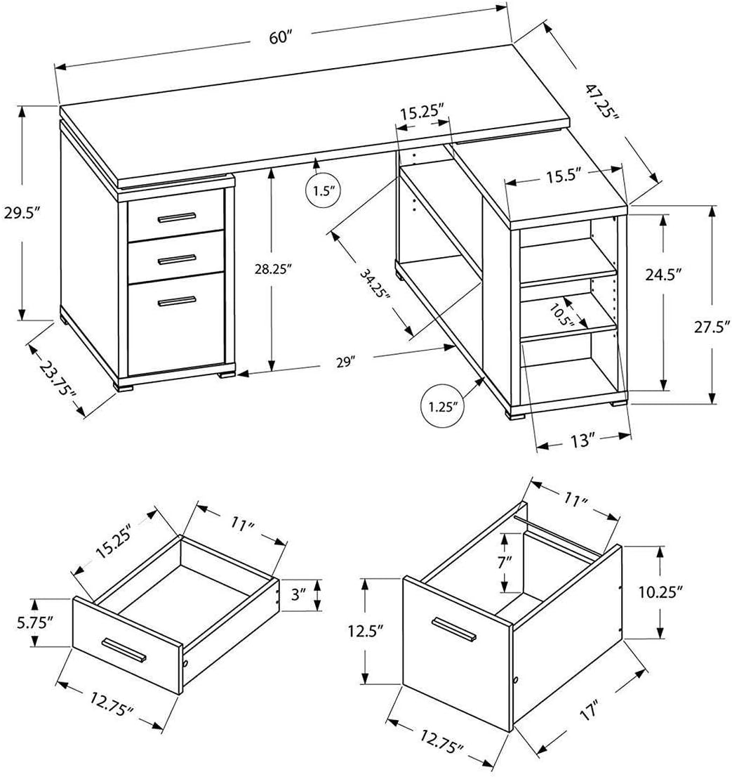 Monarch Specialties Hollow-Core Left or Right Facing Corner Desk, White : Home & Kitchen
