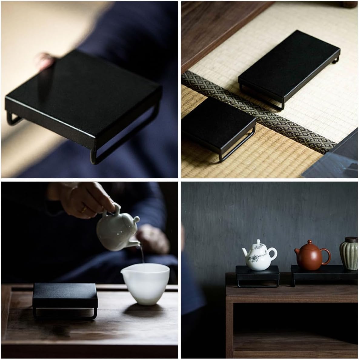 SUPVOX Iron Teapot Stand Small Size Japanese Style Desktop Teaware Shelf Heat Insulation Iron Craft Rack for Tea Ceremony and Home Display