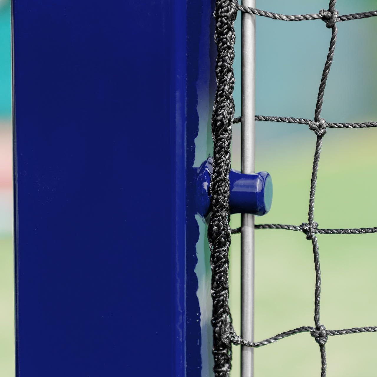 Vermont Square Tennis Posts [ITF Regulation] | 76mm Powder Coated Steel – Optional Standard or Flip Top Ground Sockets – Blue, Black or Green Tennis Posts