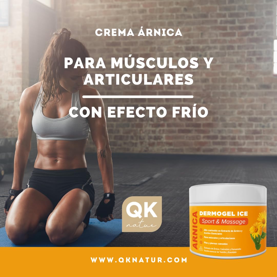 QKnatur GEL CREMA ARNICA MONTANA - 300 ml - Acción Intensa y efecto Frio, Ideal para Masajes Musculares y de Articulaciones - Alto contenido en extracto de Árnica, de Caléndula, Hamamelis
