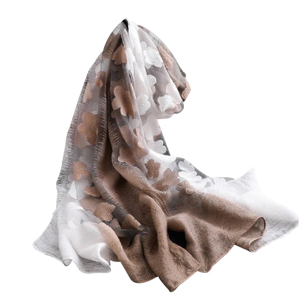 The Crafty Owl Two Tone Sheer Hollow Floral Organza Scarves/Shawls//Shawls/Hijab for Women