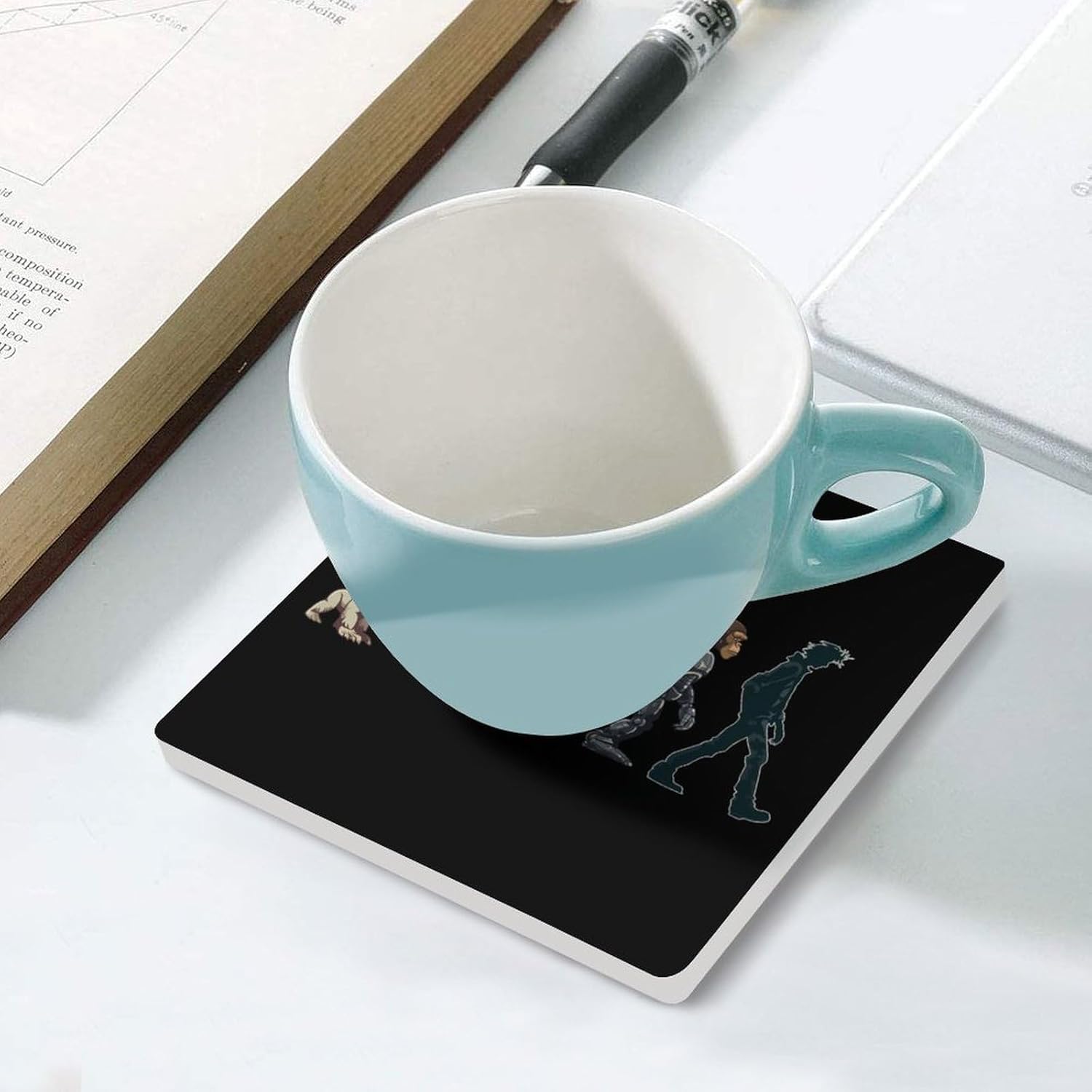 Prehistoric Ape Robot to Man Evolution Coaster for Drinks Square Ceramic Table Coasters Stone Mat Crafts 4PCS Home Kitchen Decor