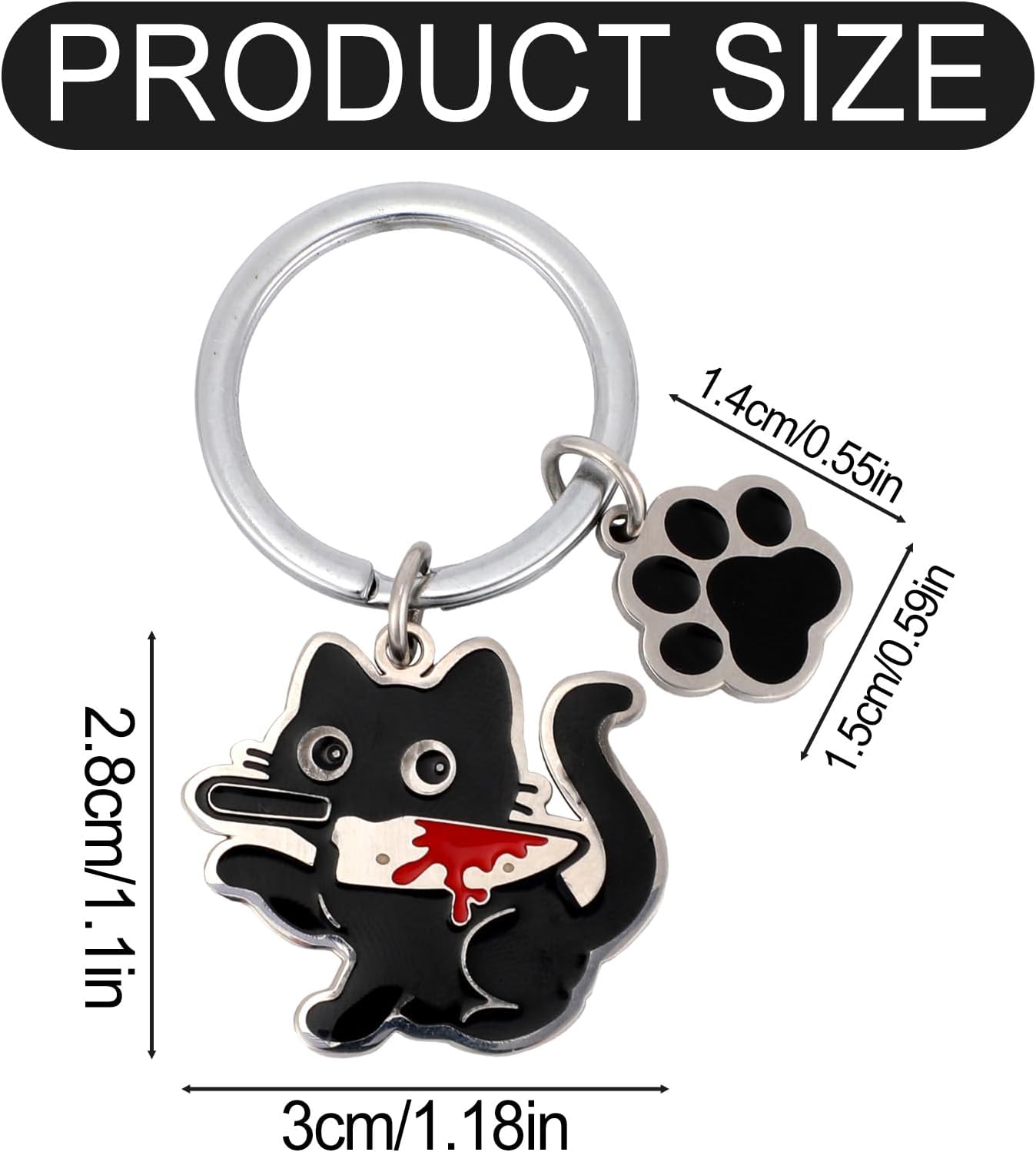 Black Cat Keychain, Cute Funny Kitty Key Chain with Knife Cool Keyring Creativity Animal Key Ring Purse Bag Charm Decoration for Women Men Accessories - Image 2