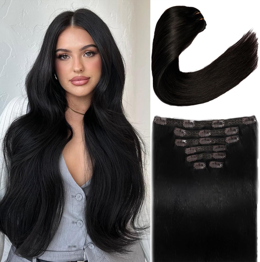 120G/8 Pieces Clip In Hair Extensions Human Hair Brazilian Straight Virgin 100% Human Hair Natural Black Color Clip In Remy Hair - 200165144 - View #9