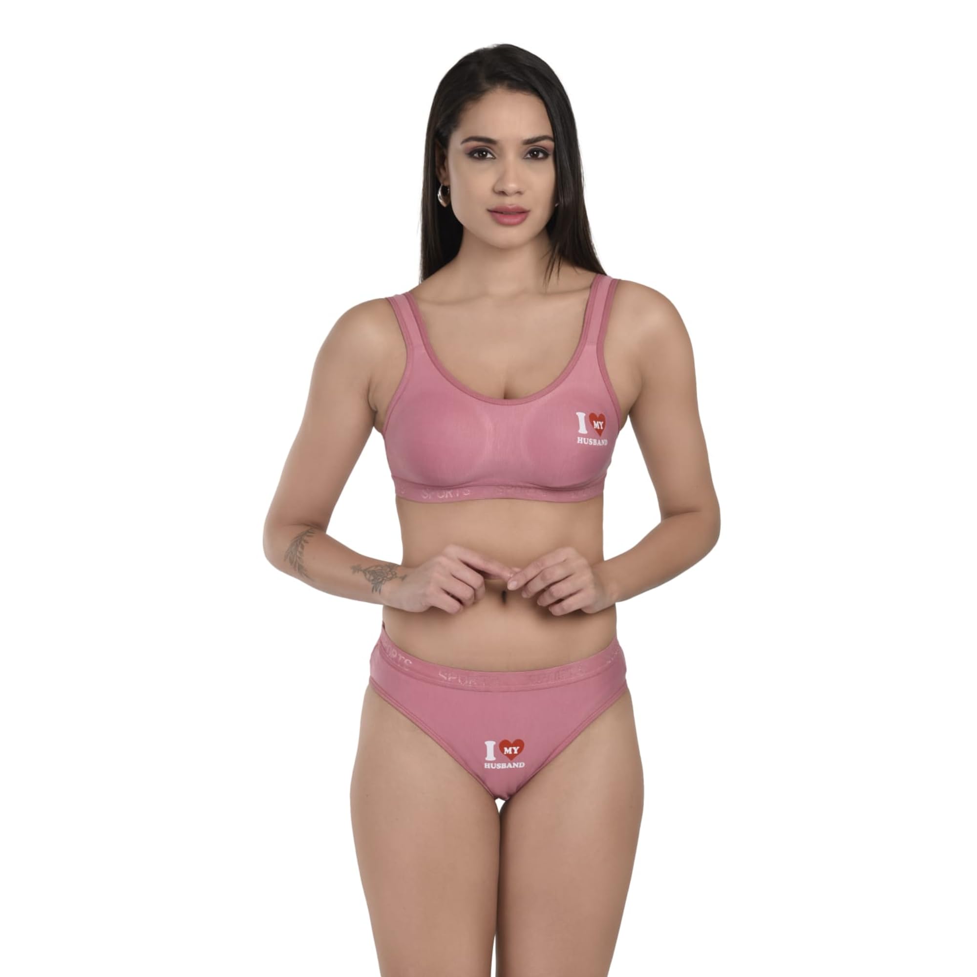 Sports Bra and Hipster Panty Suitable for Gym Running Swimming Night Wear Fits Size 28 Inches to 40 Inch Used As Innerwear Cotton Blend Black Free Size-picture-37