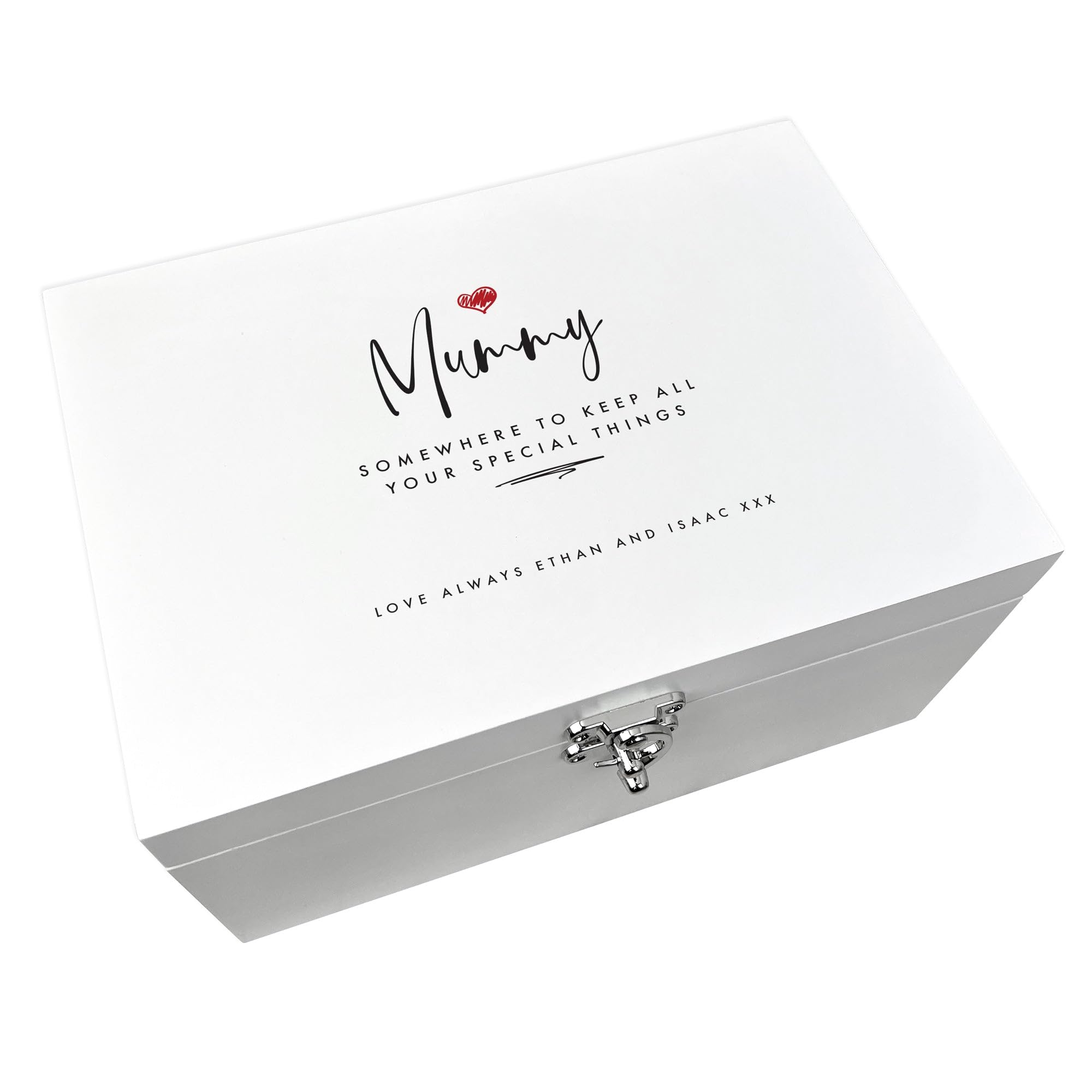 The Lovely Keepsake Company White Personalised "Any Name/Message" Red Heart Wooden Keepsake Box | Mother's Day, Anniversary, Birthday Gift | 27 X 19 X 14Cm