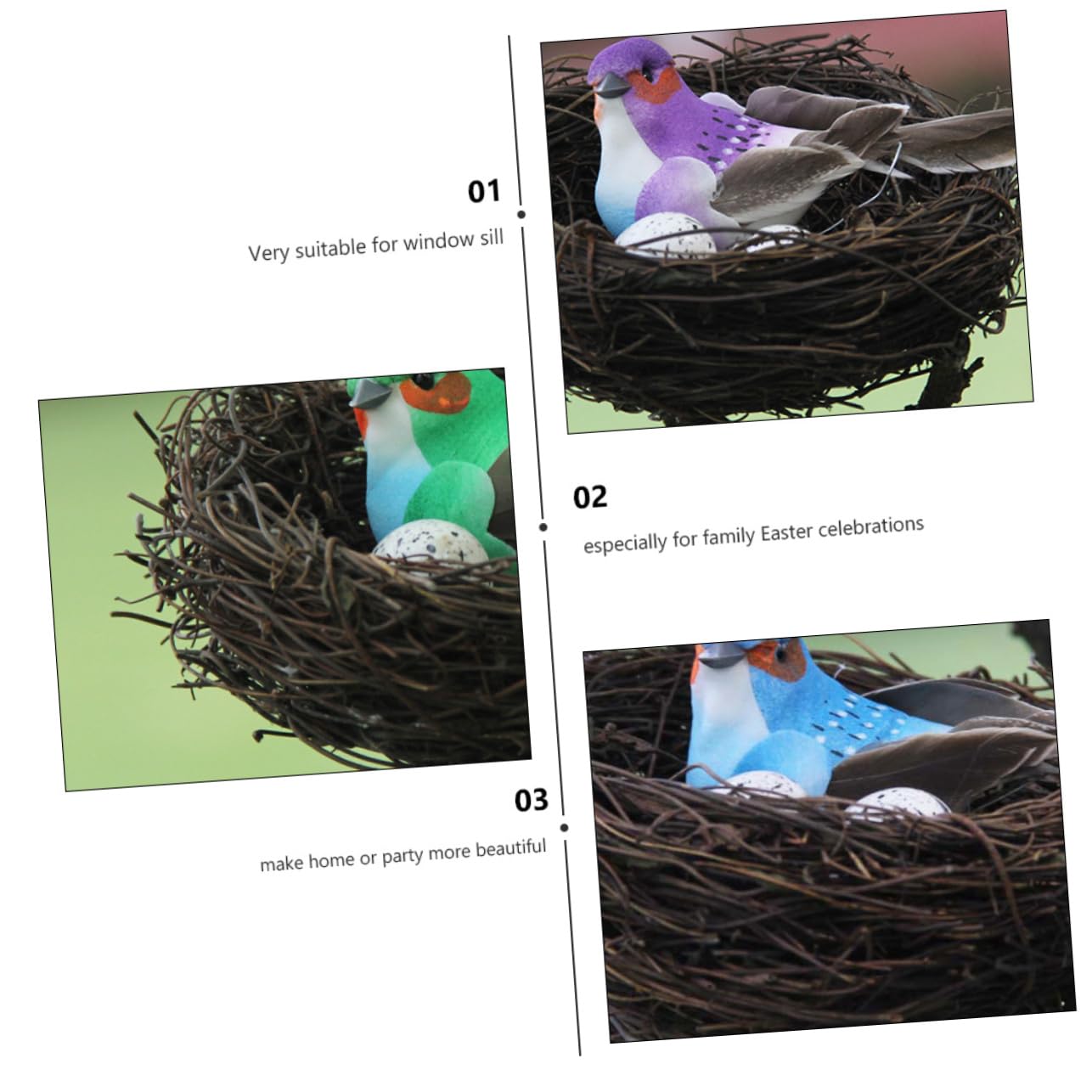 IWOWHERO 6Set Simulated Bird Nest Decor with Birds and Eggs for Garden Party and Home Layout Decoration for Spring Themed Ornamentation