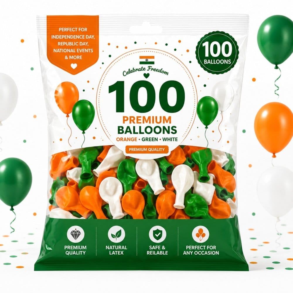 Premium Tricolor Latex Balloons Pack of 100 (Orange, White & Green) | 10 Inch Party Decoration Balloons | Independence Day, Republic Day, National Events, School, Office & Birthday Decoration-image-2