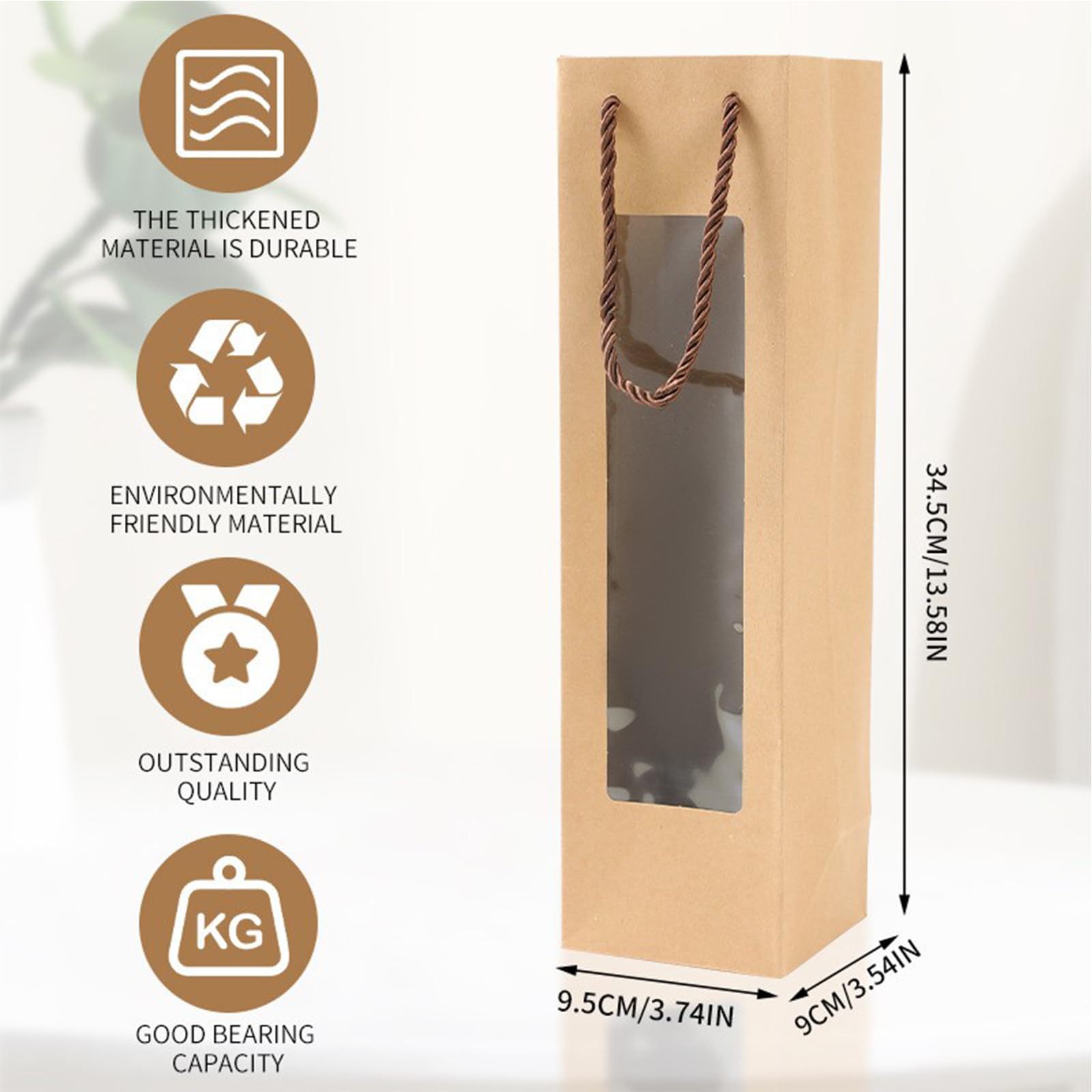 12 Sacs Cadeaux Pour Bouteille De Vin En Papier Kraft - Avec Fenêtre Transparente Et Poignée