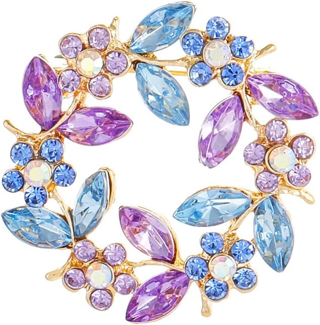 Flower Wreath Brooches for Women Round Floral Rhinestone Lapel Pins Broach Blazer Dress Denim Jacket Clothes Badge Bridal Wedding Birthday Party Jewelry Gifts
