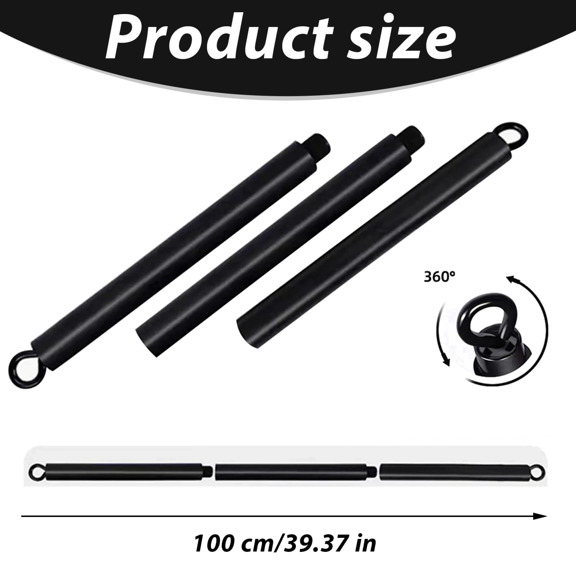 Pilates Bar, abnehmbare 3 -Abschnitt 39 -Zoll -Pilates -Stick, schwarze Spreizstange mit 360 ° Drehschleifenende, Ausrüstung für Heimtraining, Fitnessgeräte Geräte