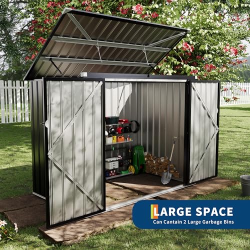 3x6x4 FT 2 Trash Cans Metal Outdoor Storage, Garbage Bin Storage Shed with Chain Lid, Metal Outdoor Storages for Garden, Backyard, Lawn and Patio