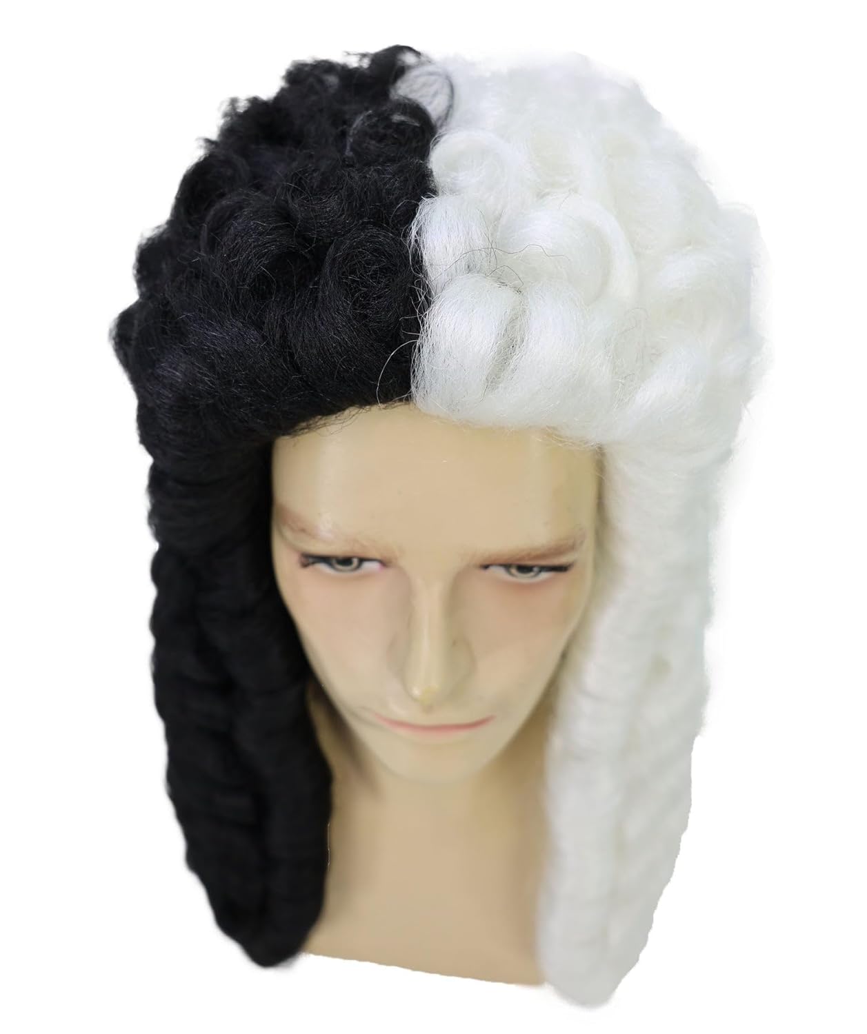 Colonial Men Judge Curly Long Black & White Wig | Breathable Capless Cap Synthetic Fiber Historical Judge Costume Wig