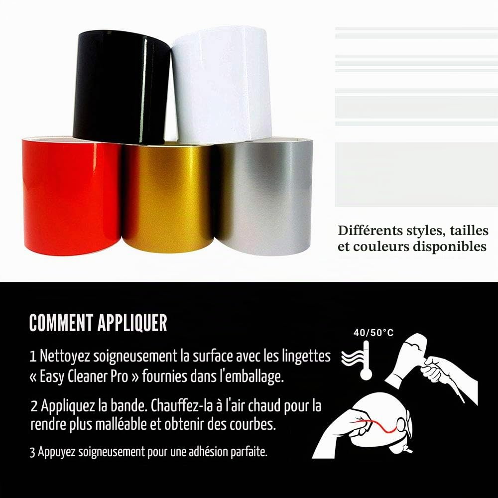 4R Quattroerre.it 10540 Trim Stripes Bandes Adhésives pour Voitures, Blanc, 100 mm x 10 MT