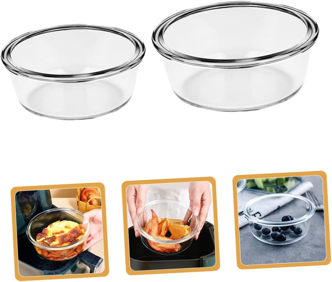 2pcs Glass Baking Bowl Kitchen Mixing Bowls for Prepping Serving for Salads Desserts More