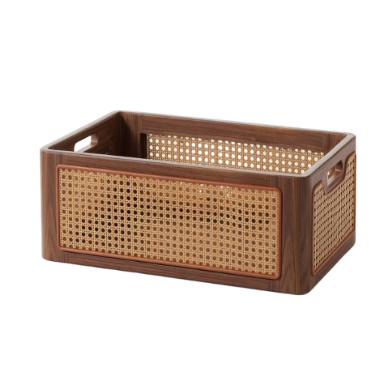 Cestas organizadoras para recibidor en mueble de escritorio de nogal de madera maciza