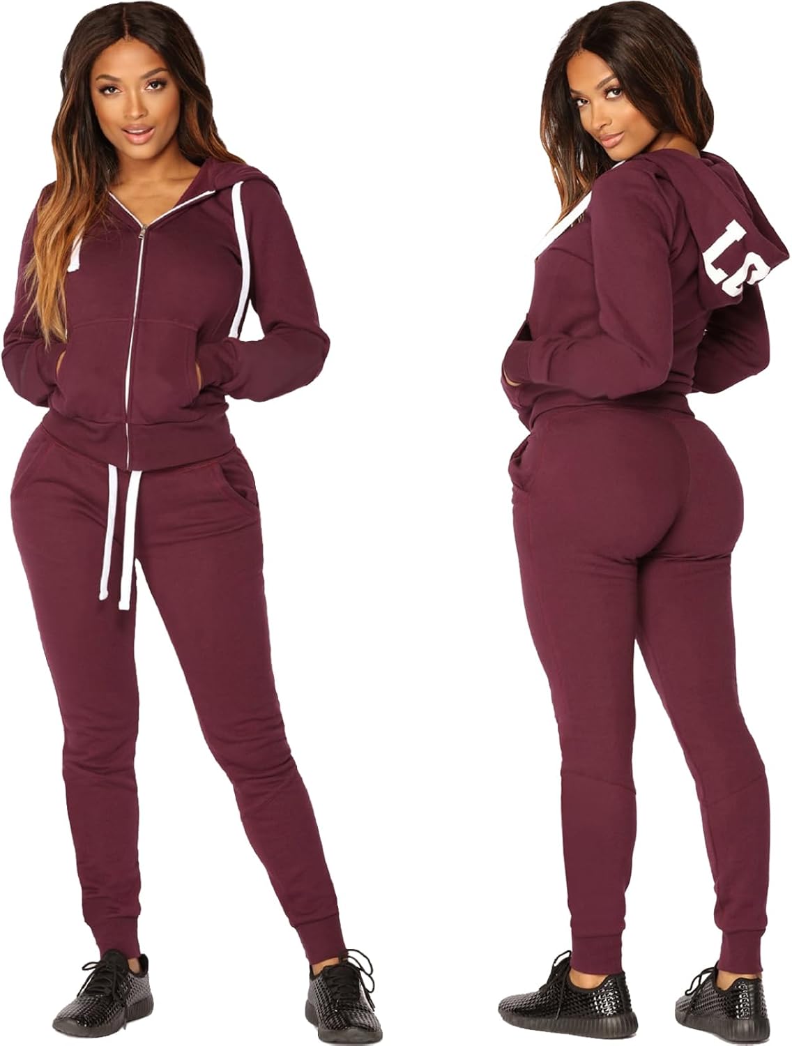 JIHUILAI Two Piece Tracksuit For Women Long Sleeve Stripe Zipper Jacket With Sweatpants Jogger Hoodie Sweatsuit Workout Set - Image 2