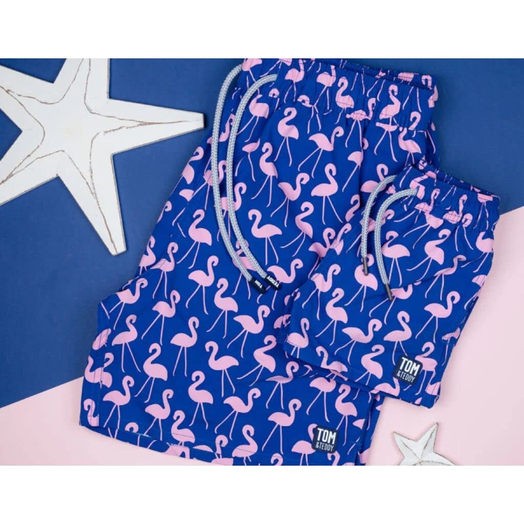 Tom & Teddy Badeshorts Rose Flamingos - hochwertige Bademode inspiriert vom australischen Beach Lifestyle für Vater und Sohn
