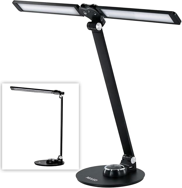 NUNET LED Desk Lamps for Home Office,Piano Lamp for Upright Piano,NULED Rotatable Aluminum Desk Lamps with USB Charging Port,Eye-Caring Reading Light/3 Lighting Modes/Brightness Adjustable Lamp,Black