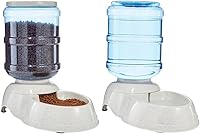 Amazon Basics Large Capacity Gravity Pet Feeder & Water Dispenser Set - 456oz Food, 382oz Water, Easy Clean for Dogs & Cats