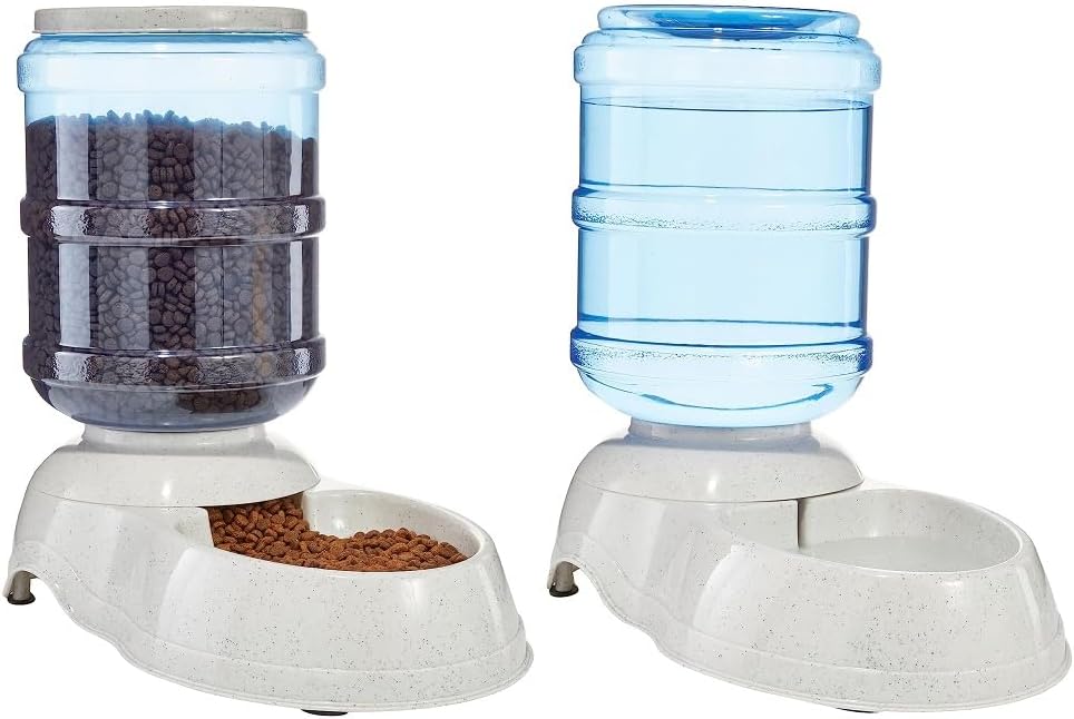 Amazon Basics Dog and Cat Feeder Dispenser for Food and Water, 2.5 Gallon, Large, Grey